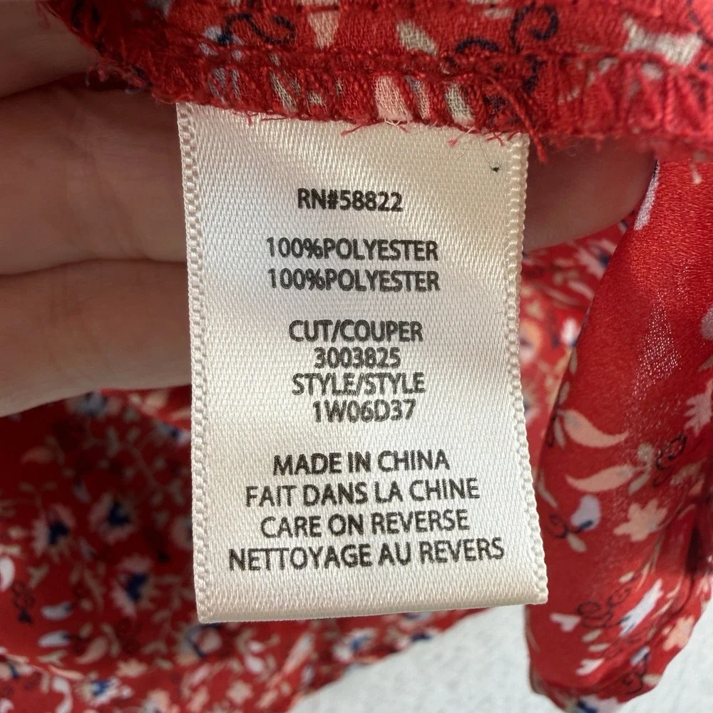 Max Studio Plus 1X Top Red Floral Peasant Blouse Boho Cottagecore Flowy Women's - Picture 6 of 11